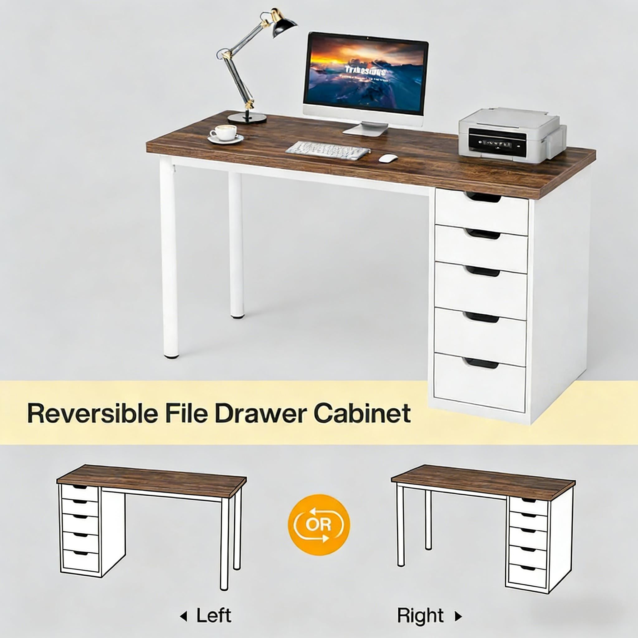 Computer Desk With 5 Drawers, Modern Study Table Writing Desk_voghion.com